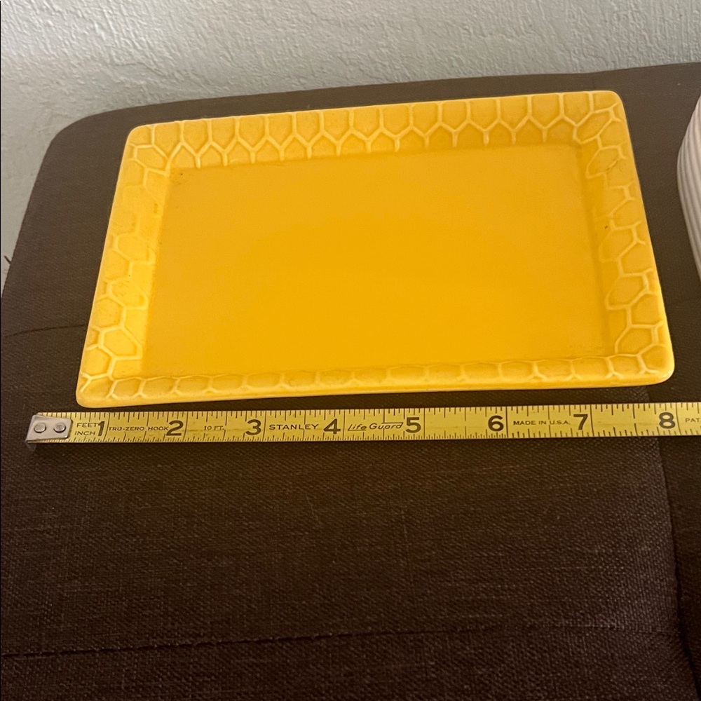 # 0596+ White Butter Dish with Yellow Bee Accent - Picture 3 of 8